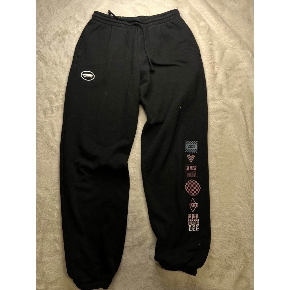 Vans Sweatpants Mens Small Black  Graphic Leg Jogger Fleece Off The Wall